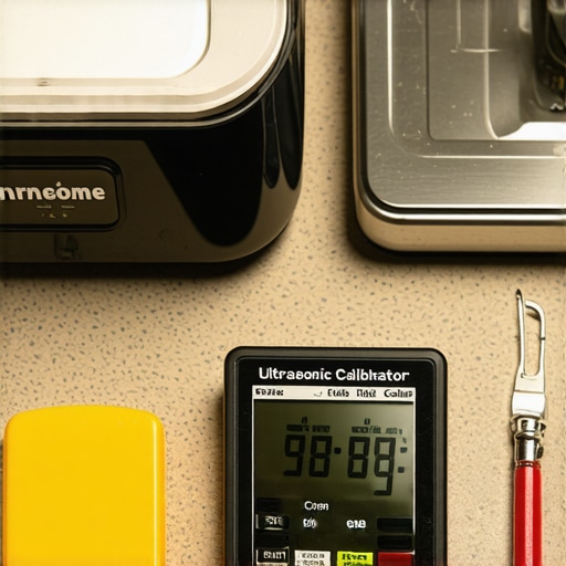 Maintaining Kitchen Tech with Proper Tools Ultrasonic cleaner and calibration tools on a kitchen counter for appliance maintenance.