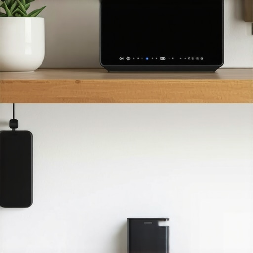 Optimized Router Placement Elevated Wi-Fi router in a kitchen optimally positioned for strong signal to smart devices.