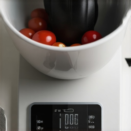 Proper use of a digital kitchen scale A digital kitchen scale properly calibrated with a bowl on top, ready for weighing ingredients.