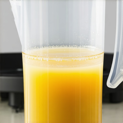 Plastic blender pitcher in vinegar solution for cleaning
