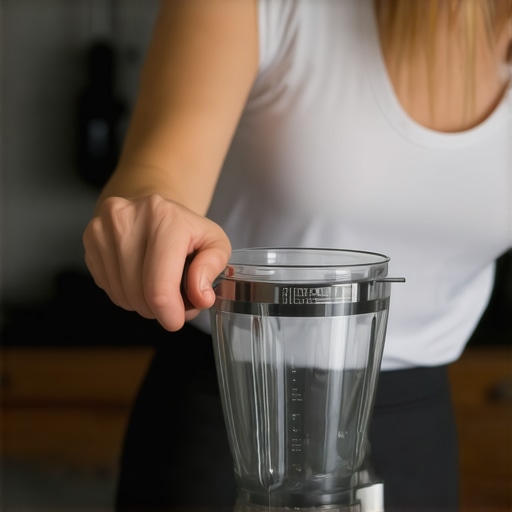 Person tightening blender blade assembly with a wrench, kitchen background