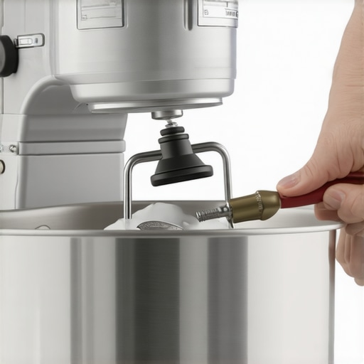 Adjusting Stand Mixer Bowl Height A person performing the dime test to adjust stand mixer beater clearance.