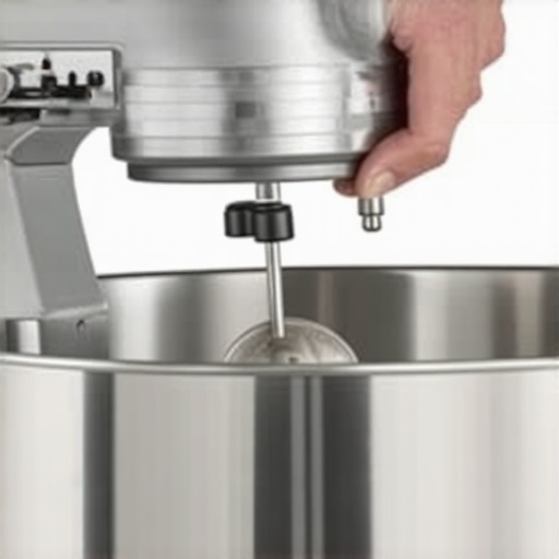 Manually adjusting the stand mixer screw for better mixing precision.