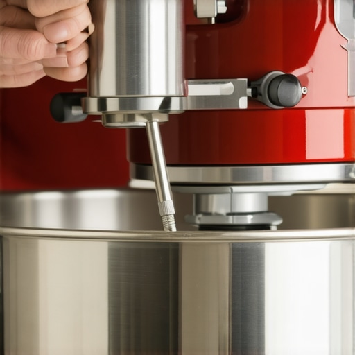 Person performing the dime test to adjust stand mixer bowl height for better mixing results.