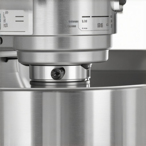 A hand using a screwdriver to adjust the bowl height screw on a tilt-head stand mixer.