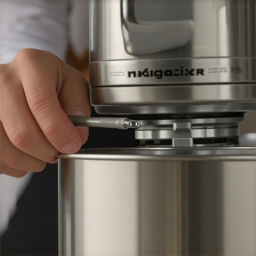 Adjusting the stand mixer height screw A person using a screwdriver to adjust the bowl clearance on a stand mixer.