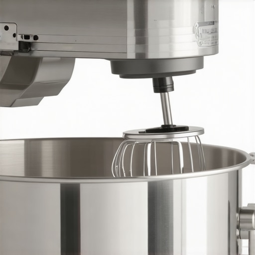 Close up of a screwdriver adjusting the height of a stand mixer head