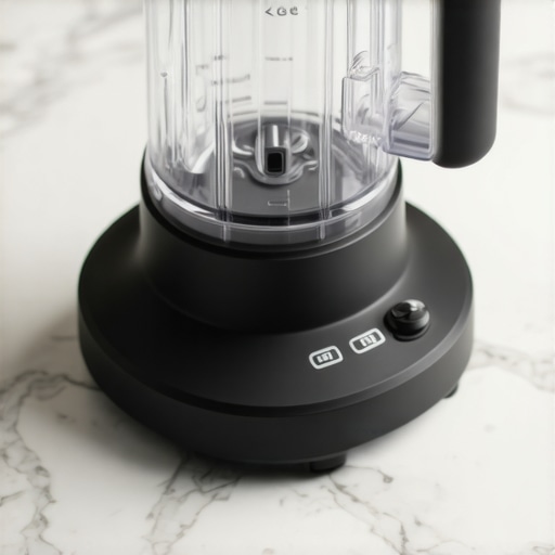 A high-speed blender resting on a thick grey silicone mat to reduce noise and surface vibration.