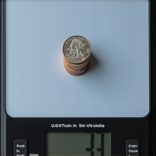 A digital kitchen scale showing a precise 5 gram reading with a nickel on top.