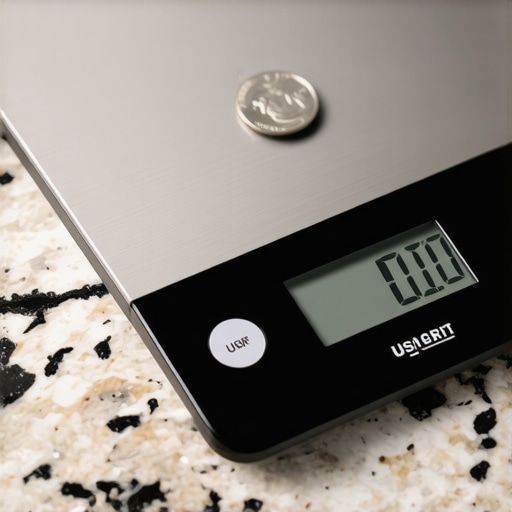 Calibrating a Digital Kitchen Scale with a Nickel A digital kitchen scale being calibrated using a five-gram US nickel on a granite counter.