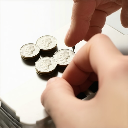 Calibrating a Digital Scale with Nickels A hand testing a digital kitchen scale with a stack of five nickels for calibration.