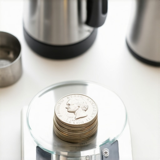 Calibrating a Digital Scale with Nickels A digital kitchen scale being calibrated using a stack of nickels on a clean counter.