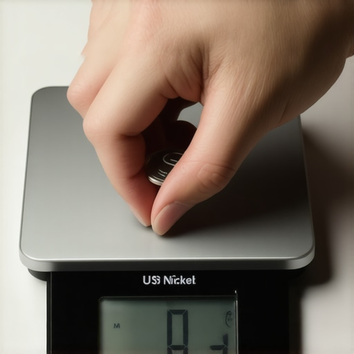 Using a nickel to calibrate a digital kitchen scale for accuracy.