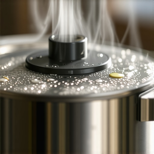 A pressure cooker releasing a steady stream of dry steam from the valve.