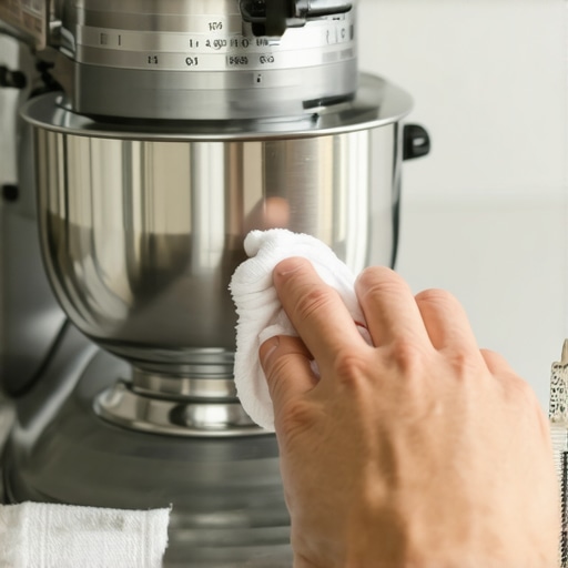 Cleaning Stand Mixer Rubber Feet for Better Grip Close up of cleaning stand mixer rubber feet with alcohol to prevent sliding