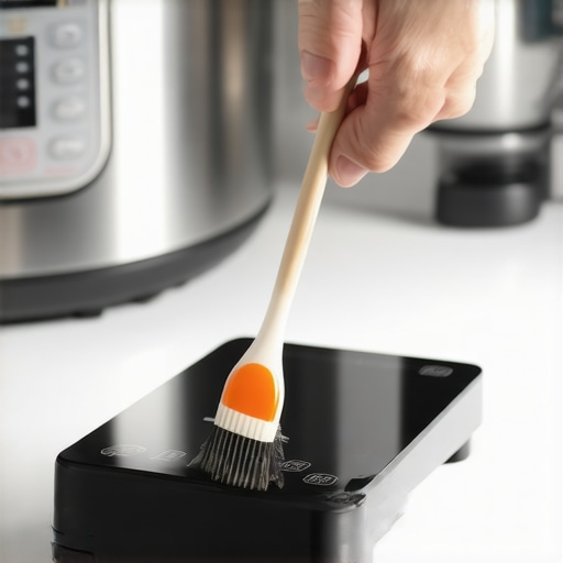 Close up of maintaining a digital kitchen scale on a clean countertop