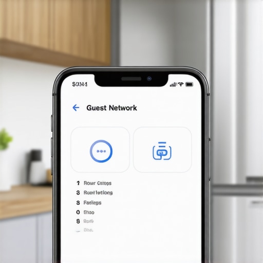 Configuring a Guest Network for Kitchen IoT Devices Smartphone showing guest network setup in a kitchen