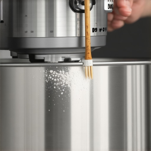 A person using a toothpick for precision cleaning on a kitchen mixer socket.