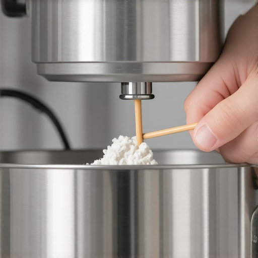 Hand using a toothpick to clean a stand mixer attachment socket