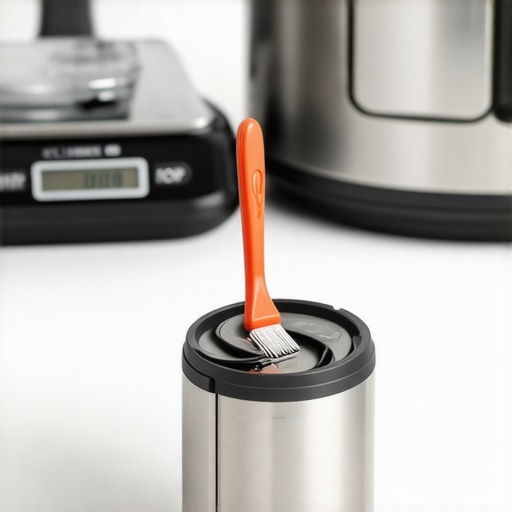 Deep cleaning blender gaskets and kitchen tech maintenance A person cleaning a blender gasket with a brush next to other kitchen appliances