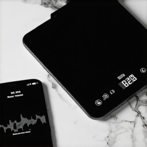 Digital Scale Interference from Nearby Smartphone A close up of a digital kitchen scale showing weight drift due to electronic interference from a phone.