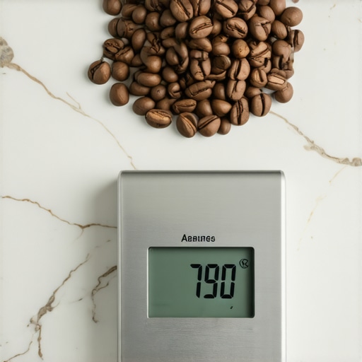 Digital kitchen scale showing measurement fluctuations Close-up of a digital kitchen scale for precision cooking on a countertop.