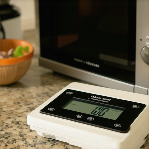 Digital scale electromagnetic interference A close-up of a digital kitchen scale showing drifting numbers while near a microwave.