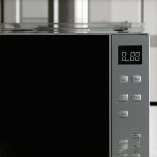 A digital kitchen scale displaying fluctuating weight readings due to a nearby active microwave.