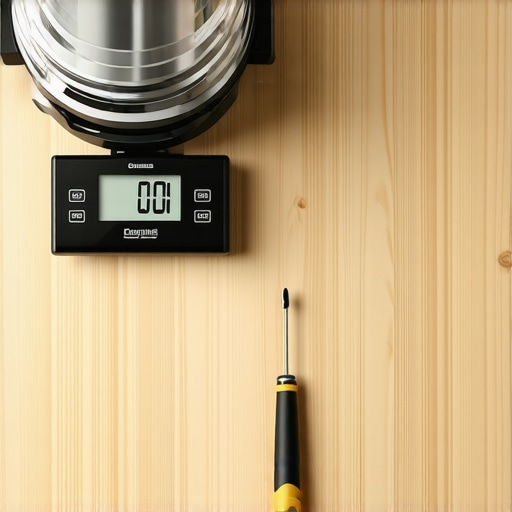 Digital scale and pressure cooker parts laid out for routine maintenance and calibration.