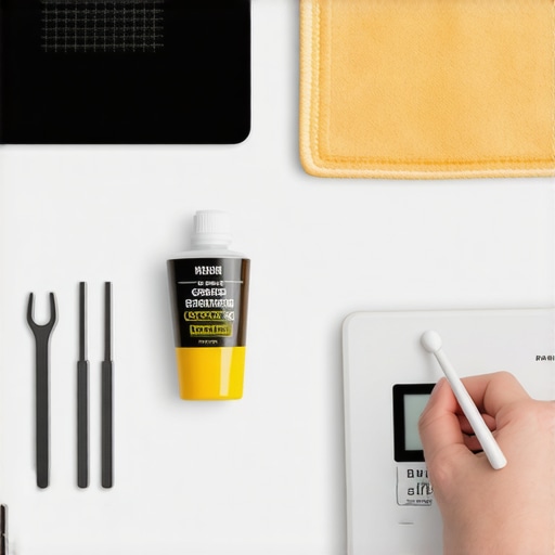 Essential Kitchen Tech Maintenance Tools Collection of precision tools and lubricants for maintaining kitchen appliances like mixers and scales.