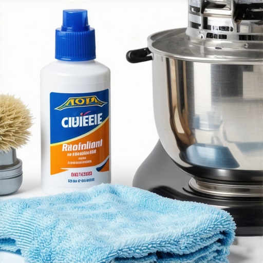A maintenance kit including lubricant and brushes being used on a stand mixer.