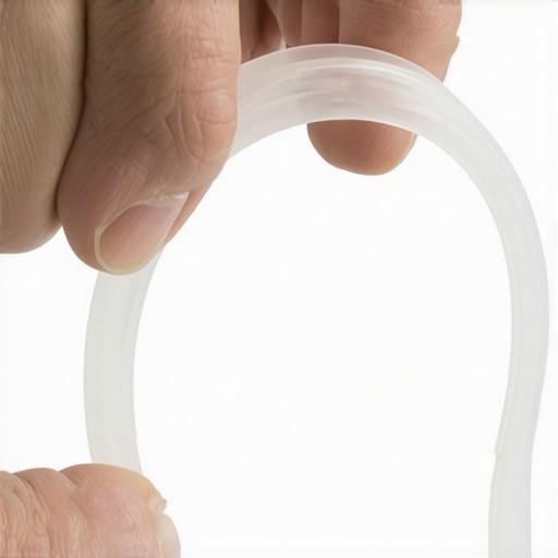 A close-up view of a person checking a silicone sealing ring for signs of damage or brittle edges.