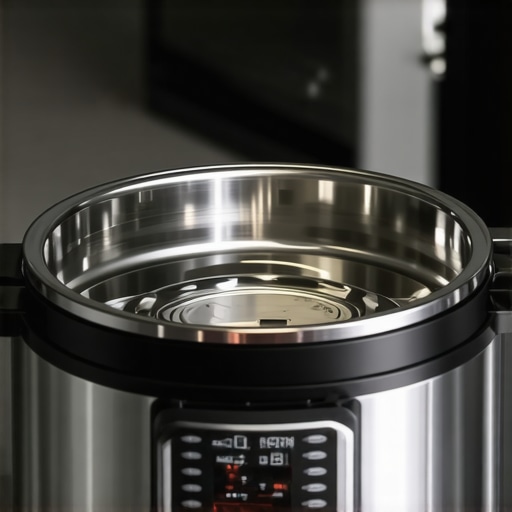 A clean silicone sealing ring installed in a pressure cooker lid