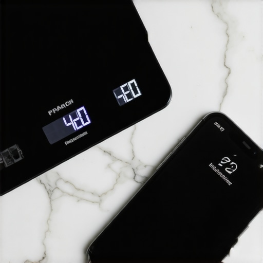 Interference between a smartphone and a digital kitchen scale A digital kitchen scale showing inaccurate readings due to a nearby smartphone.