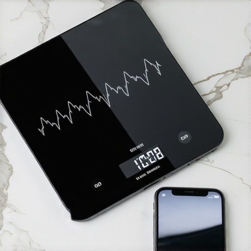 A kitchen scale showing drifting numbers due to electronic interference from a nearby cell phone.