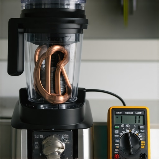 Close-up of a kitchen appliance motor being tested for electrical continuity.