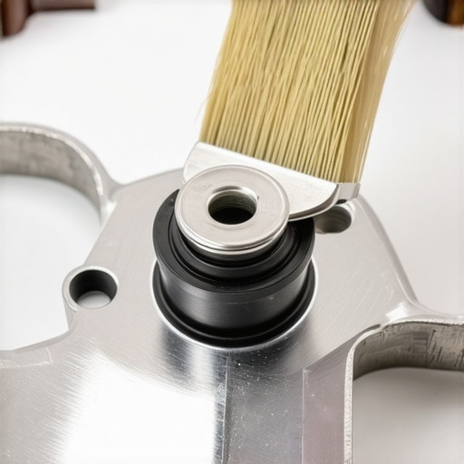 A person cleaning a blender blade assembly with a small brush to remove residue.