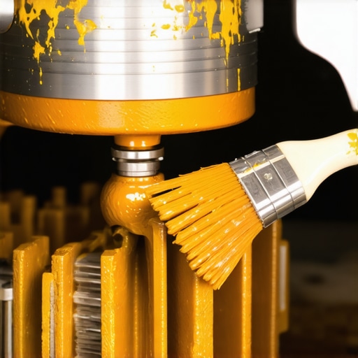 Close-up of stand mixer internal gears being lubricated with food-grade grease.
