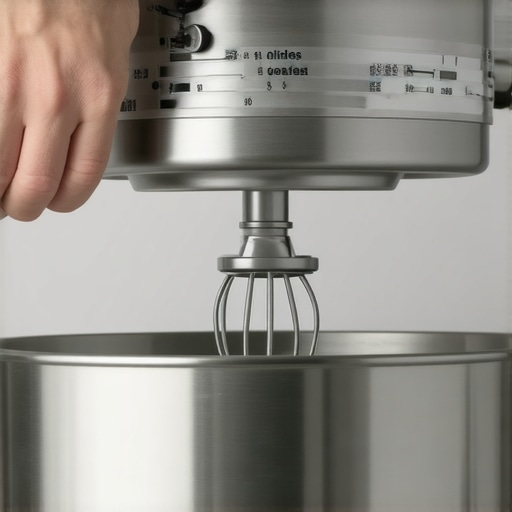 A close-up of maintenance being performed on a kitchen stand mixer.