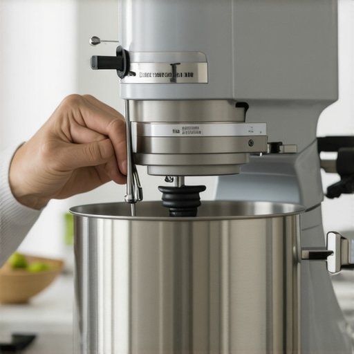 Tightening a screw on a kitchen stand mixer for maintenance