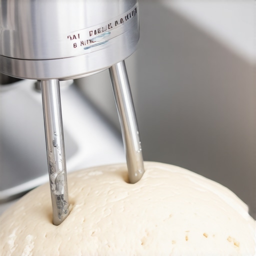 Close up of grey streaks on a mixer dough hook caused by oxidation