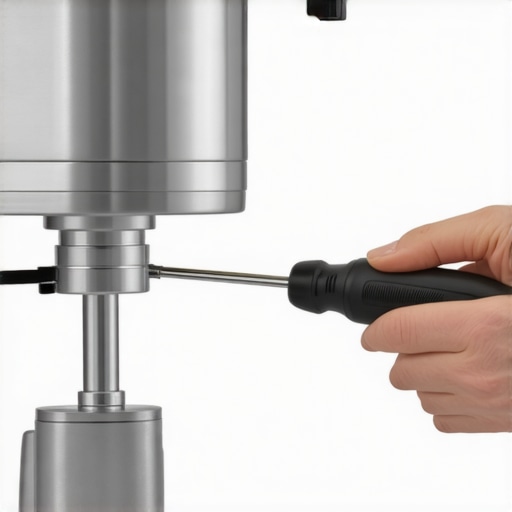 Tightening a screw on a stand mixer with a professional screwdriver.