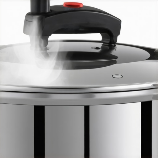 Pressure Cooker Handle Steam Leak Close-up of steam escaping from a pressure cooker lid handle during startup