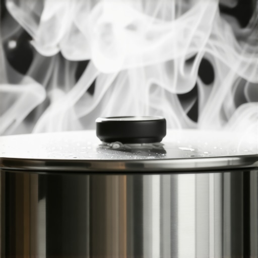 Pressure cooker steam leak near handle Steam escaping from a pressure cooker seal hitting the handle
