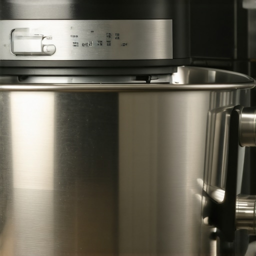 Close up of a durable stainless steel bowl for a stand mixer showing secure attachment.