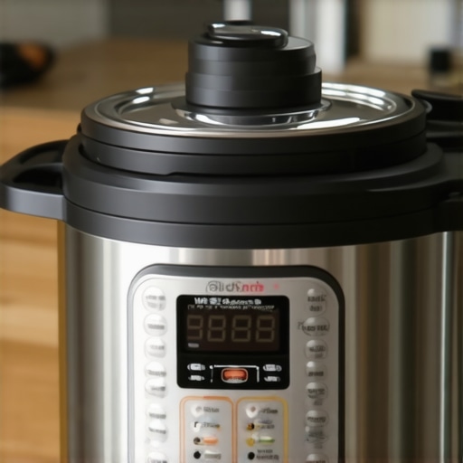 A pressure cooker with its lid inverted to protect the silicone gasket from compression during storage.