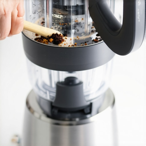 A person using a wooden skewer to lift a dirty black rubber gasket from a blender base for cleaning.