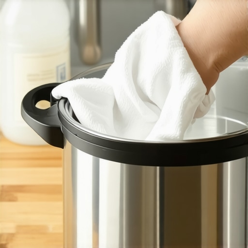 Cleaning a pressure cooker pot with vinegar and a cloth