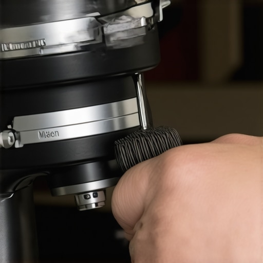 A person performing DIY maintenance on a stand mixer motor by replacing carbon brushes.