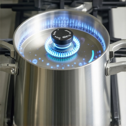 Close up of a pressure cooker on a low gas flame to minimize noise